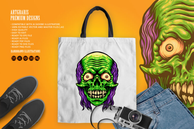 Scary Skull Zombie Mascot Illustrations