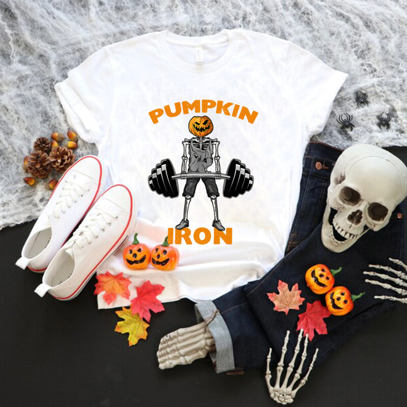 Pumpkin Iron Skeleton Halloween Workout Png, Skeleton Halloween Png, Skeleton Gym Png