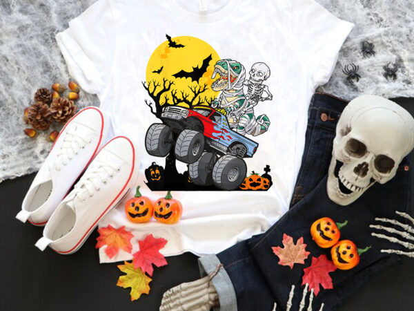 Halloween monster truck crash pumpkin dinosaur t rex png, halloween monster png, truck png, dinosaur halloween, pumpkin png graphic t shirt