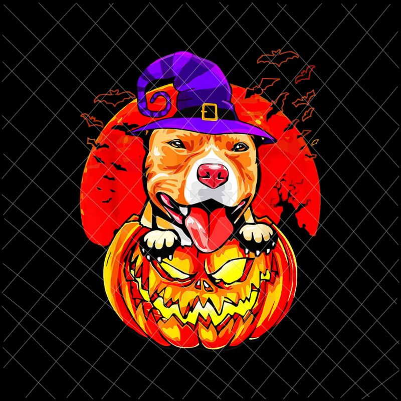 Pitbull Witch Pumpkin Halloween Png, Love Dog Halloween Png, Pitbull Halloween Png, Dog Witch Png