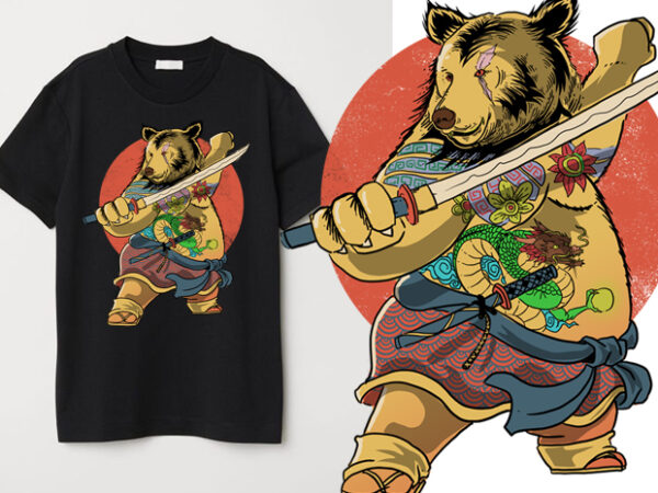 Samurai bear t shirt template vector