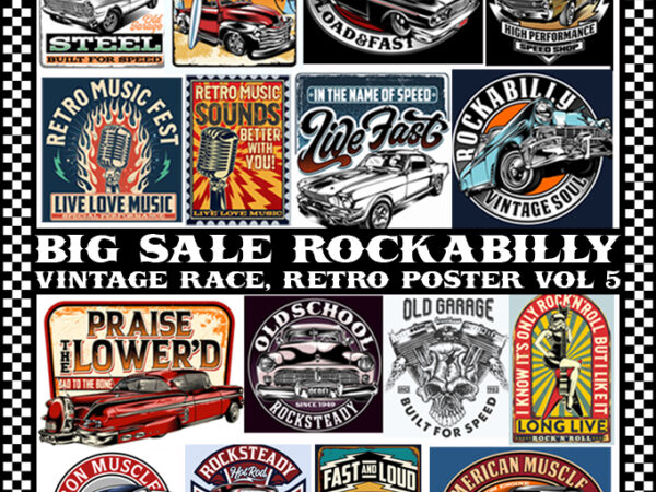 Bikers, rockabilly, vintage race bundle vol 5 t shirt template