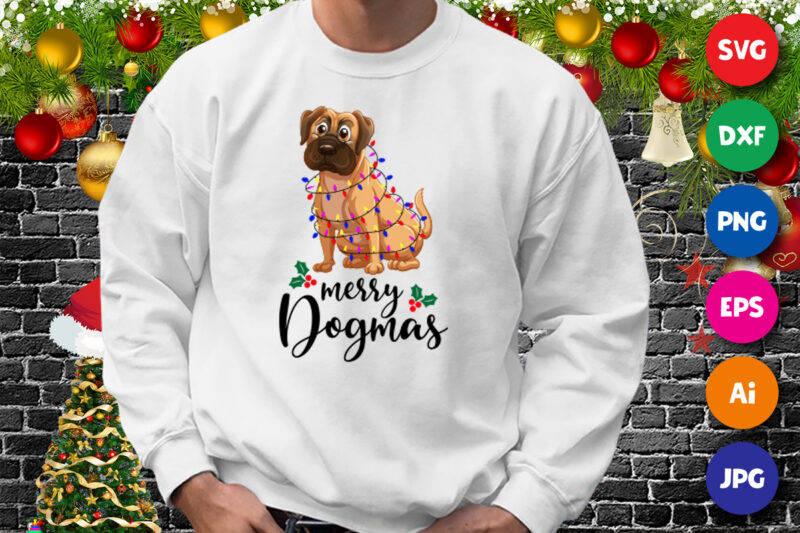 Merry dogmas, Christmas dog hoodie print template