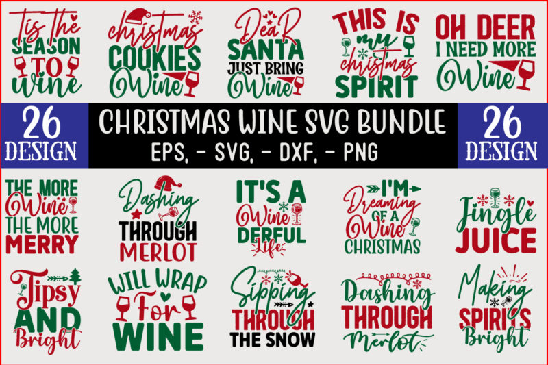 Christmas Wine SVG T shirt Design Bundle