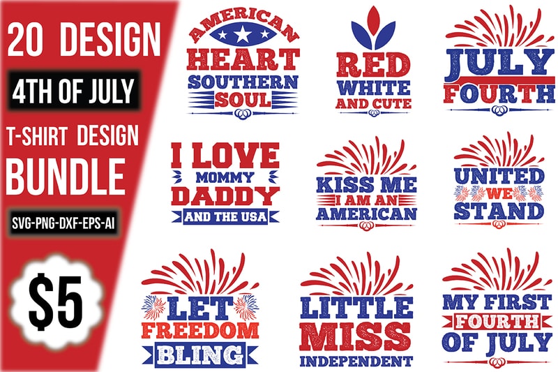 4th of July T-Shirt Design Bundle