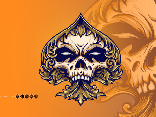 Skull playing card with ornate luxury t shirt template vector