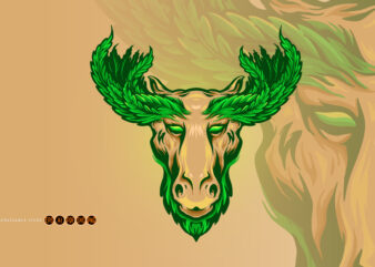 Deer with Marijuana Leaf Antlers Logo Mascot