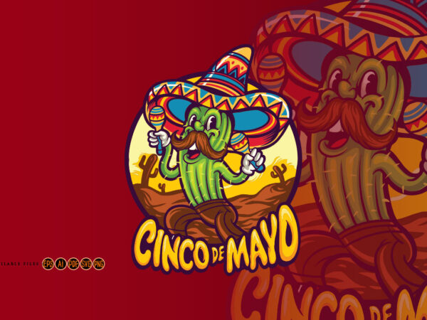 Cactus playing maracas dancing cinco de mayo mascot t shirt vector file