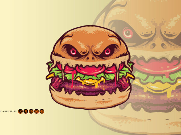 Monster burger terror illustration t shirt designs for sale