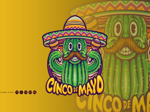 Cinco de mayo cactus playing maraca character t shirt vector file