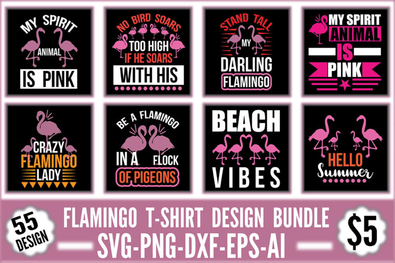 Flamingo T-shirt Design Bundle