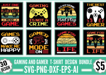 Gaming And Gamer T-shirt Design Bundle