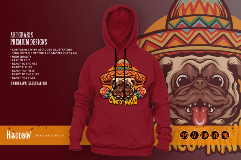 Cute Pug Dog Cinco De Mayo Sombrero Hat Clip Art