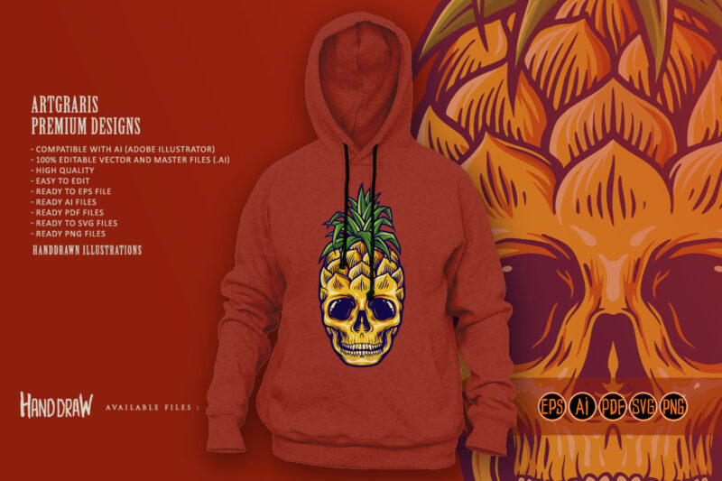 Tropical Pineapple Skull Summer Mascot