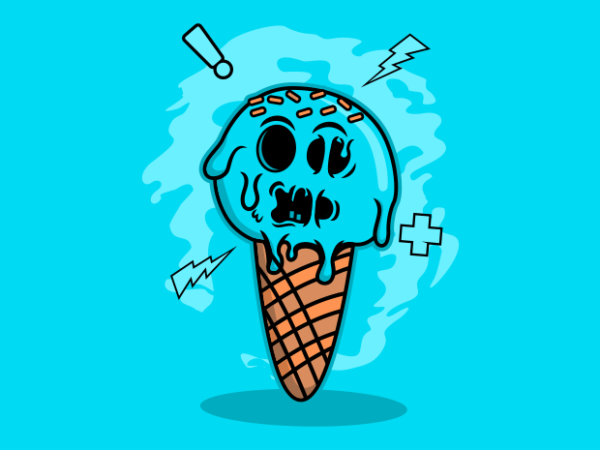 Melted ice cream cartoon t shirt designs for sale