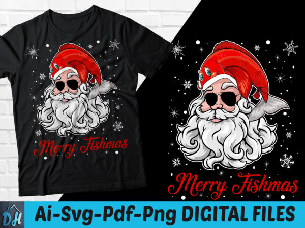 Merry fishmas t-shirt design, santa funny fishing svg, merry fishmas svg, santa hat tshirt, fish hat santa shirt, fishmas shirt, christmas tshirt, funny fishmas tshirt, fishmas sweatshirts & hoodies