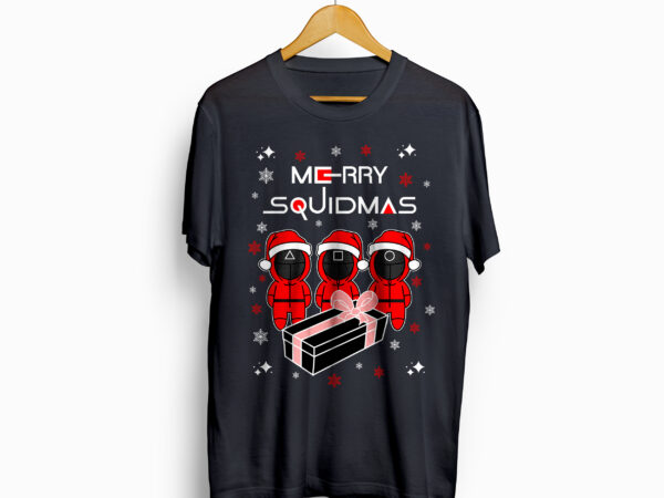 Merry squidmas, squid games, squid game vector t-shirt design, squid santa claus, korean drama, version 2