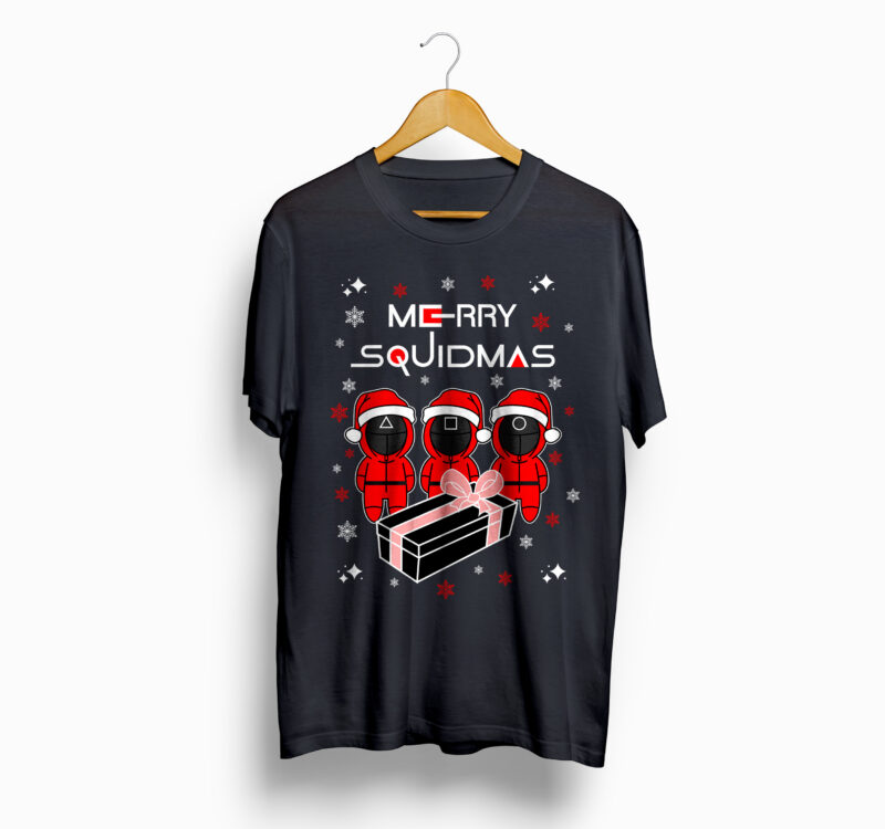 Merry squidmas, squid games, squid game vector t-shirt design, squid santa claus, Korean Drama, Version 2