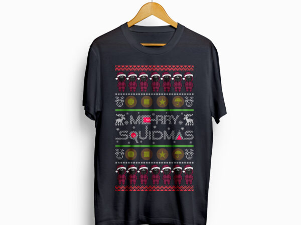 Merry squidmas, squid games, squid game vector t-shirt design, squid santa claus, korean drama, ugly sweater design, christmas design