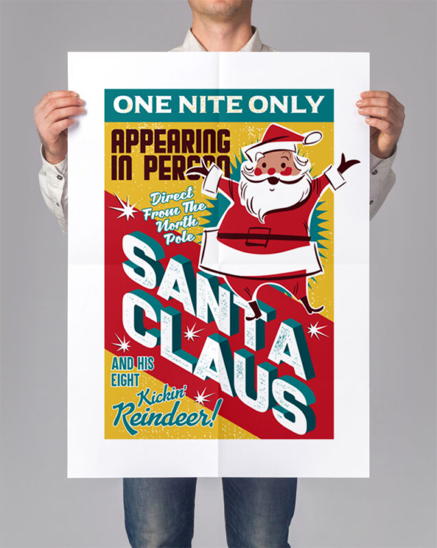 t-shirt vector ONE NITE ONLY SANTA CLAUS