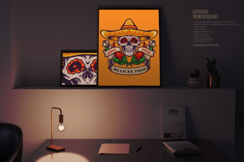 Mexican Food Skull Logo Chilli