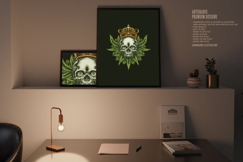 King cannabis skull and weed leaf