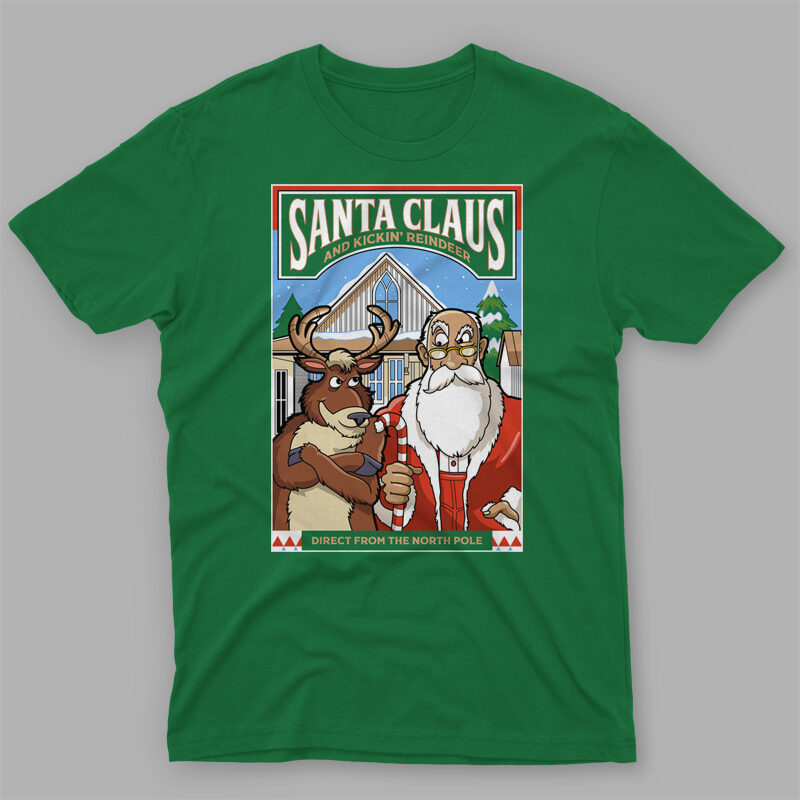 SANTA CLAUS AND KICKIN' REINDEER - Buy t-shirt designs