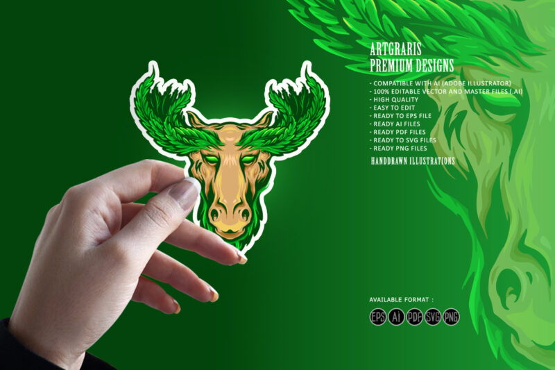 Deer with Marijuana Leaf Antlers Logo Mascot