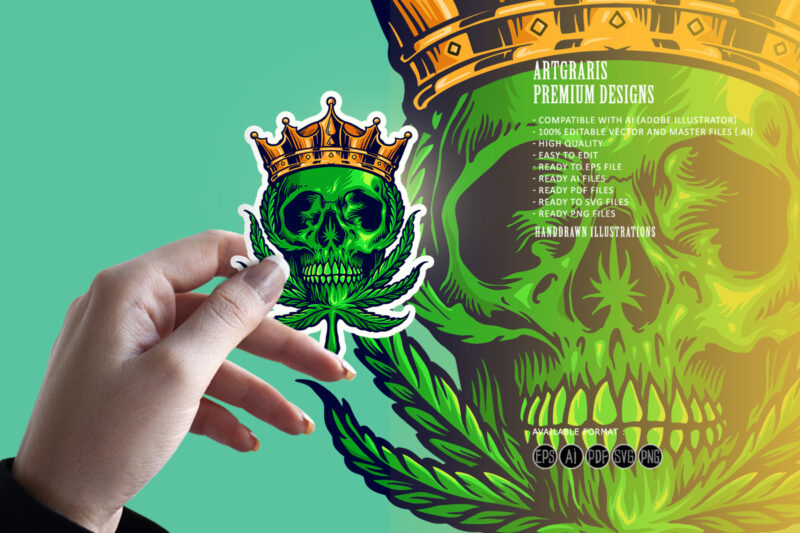 Cannabis King Skull Mascot kush Leaves Logo