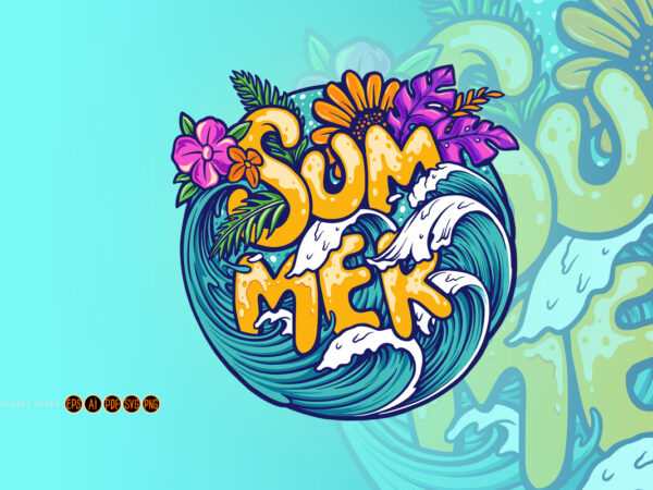 Summer sea wave tropical beach illustrations t shirt template vector