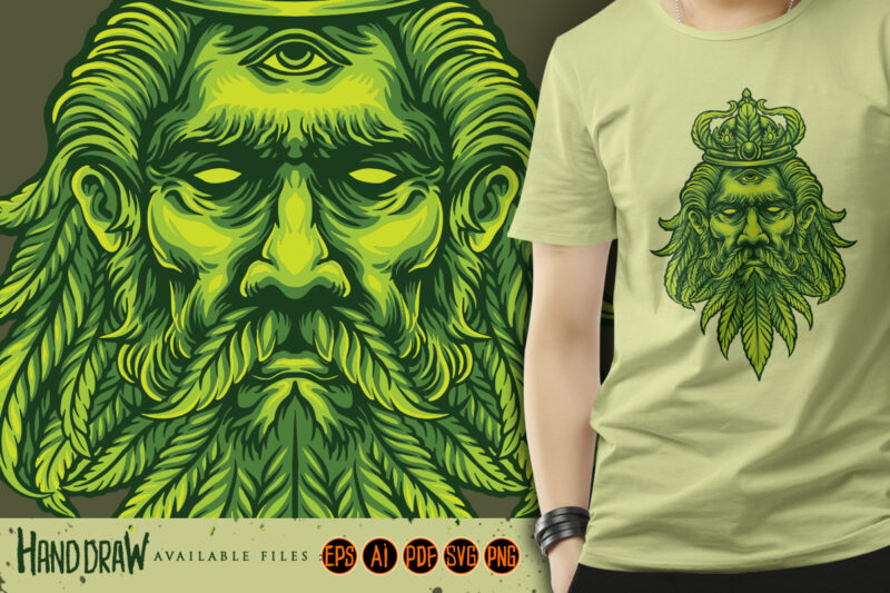 King marijuana head and the mustache and beard of cannabis leaves