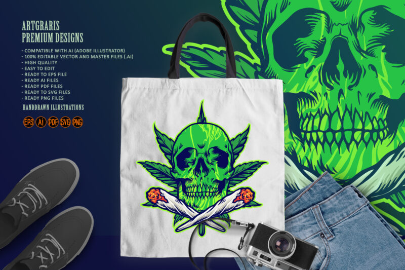 Green Skull Marijuana Joint Smoke - Buy t-shirt designs
