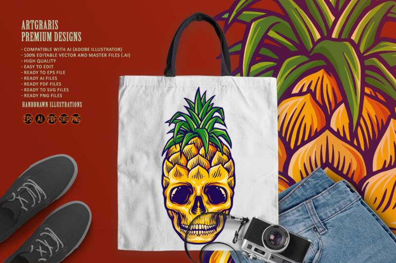 Tropical Pineapple Skull Summer Mascot