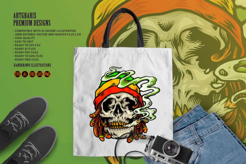 Weed Skull Smoke Cannabis Jamaican Hat - Buy t-shirt designs