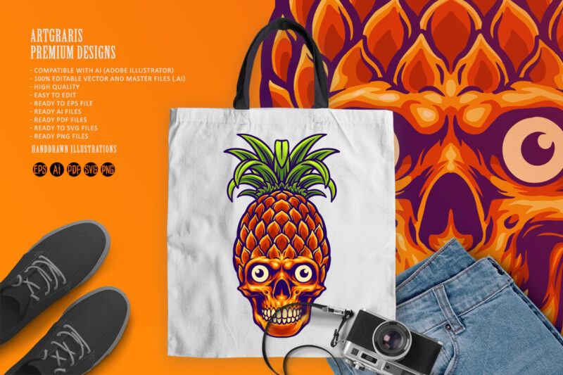 Pineapple Skull Summer Tropical Clipart