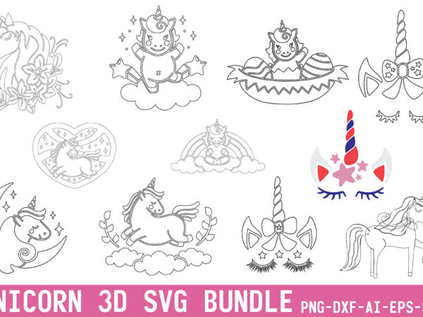 Unicorn 3d svg bundle t shirt vector graphic