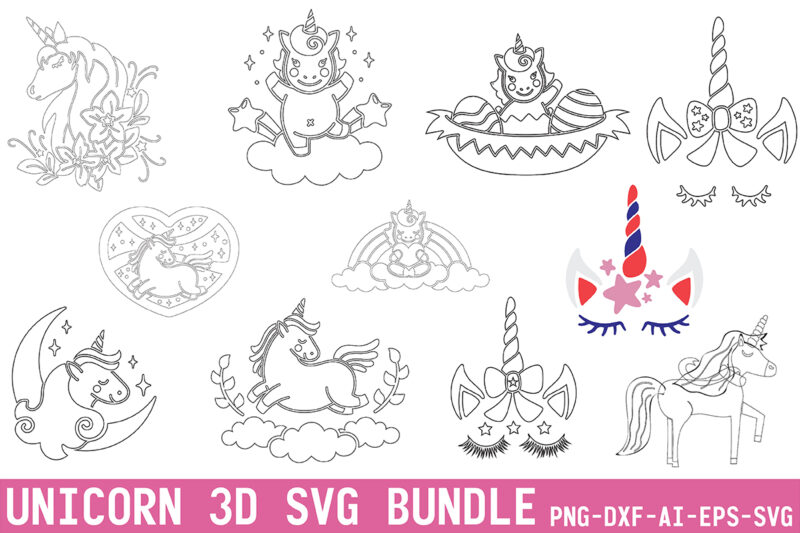 Unicorn 3D SVG Bundle