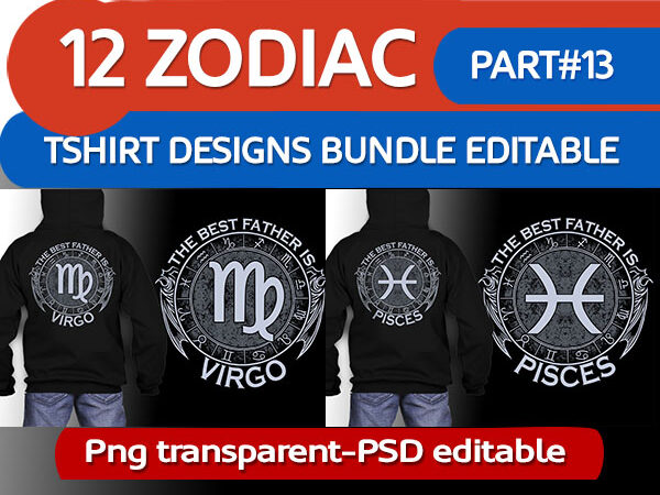 12 zodiac tshirt designs bundle part# 13 on