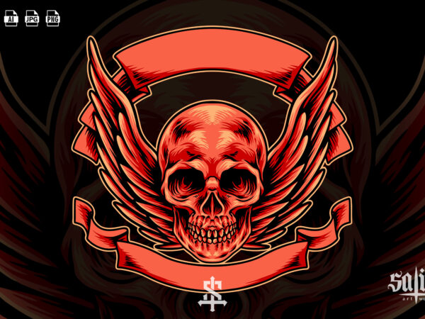 Skull head with wings t shirt template vector