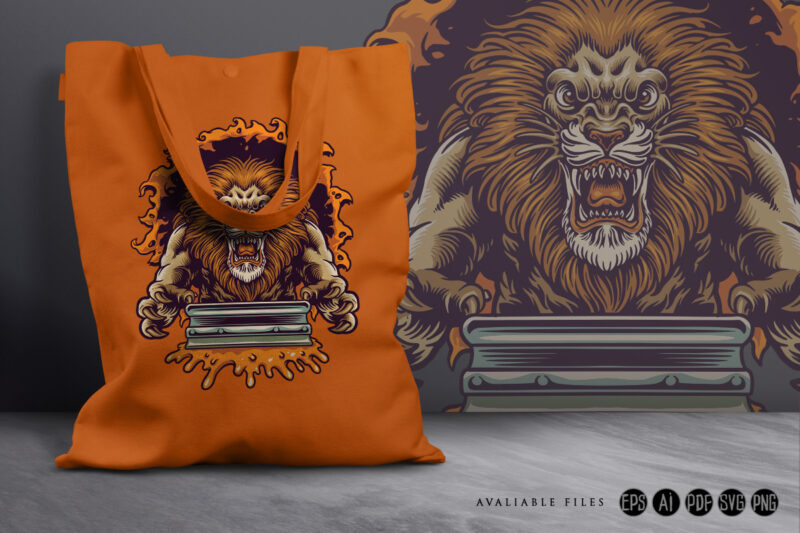 Angry Lion Jump Silk Screen Printing Mascot Logo