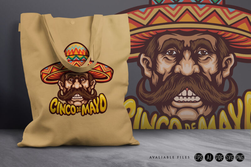 Mustache Old Man Sombrero Hat Cinco De Mayo Clipart