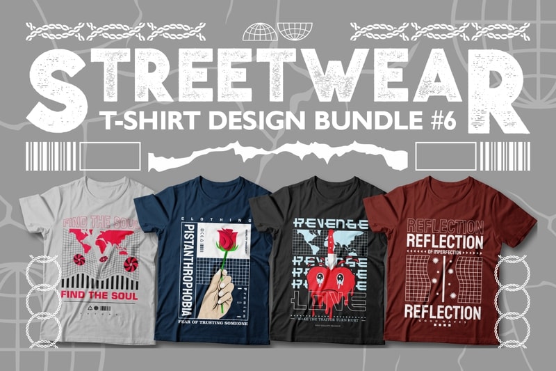 Streetwear T-shirt Designs Bundle Vector #7, Urban street style