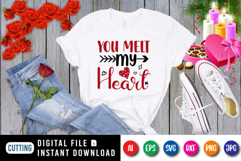 You melt my heart t-shirt, hearts shirt, arrow shirt, valentine shirt print template