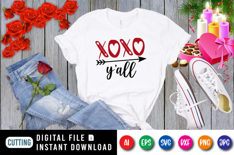 Xoxo y’all t-shirt, Valentine arrow SVG, Valentine xoxo shirt, valentine heart shirt template