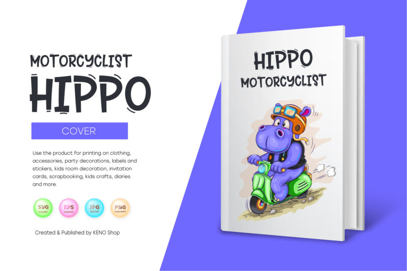 Cartoon Hippo Motorcyclist.