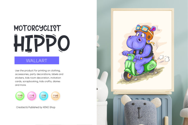 Cartoon Hippo Motorcyclist.