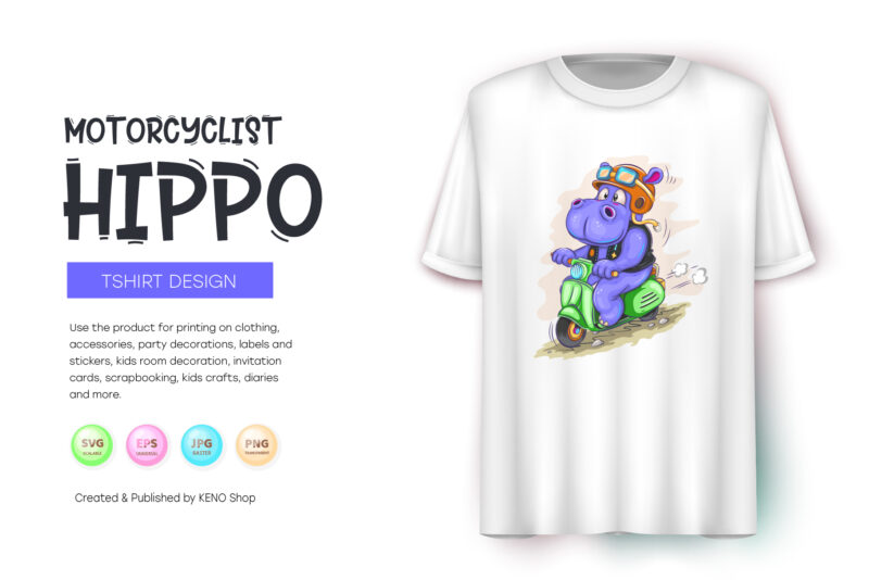 Cartoon Hippo Motorcyclist.