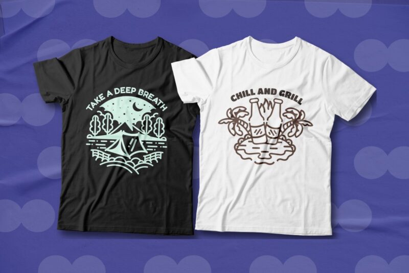 Chill T-shirt Designs Bundle, Beach Mono line Designs Graphic for Print ...