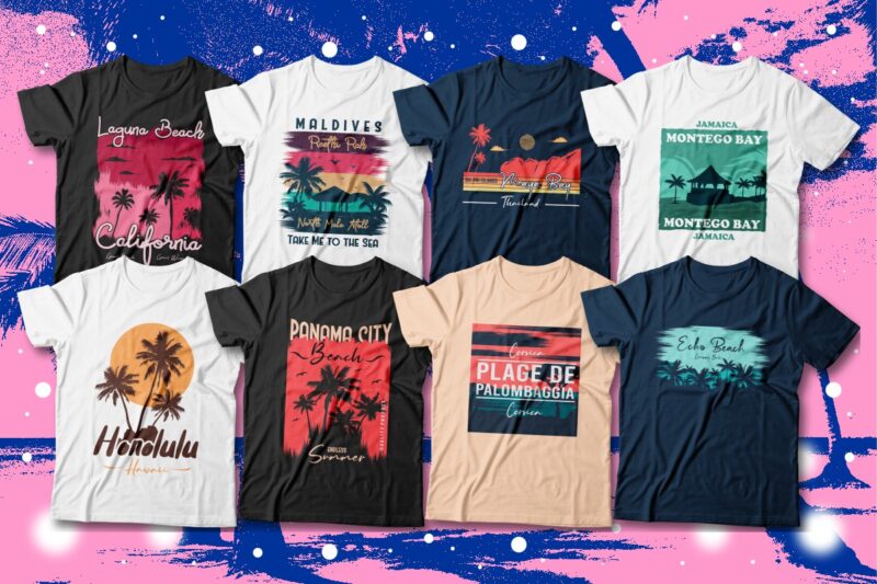 Famous Beaches T-shirt Surfing of Paradise, Beach Designs Graphic Design, Beaches T-shirt Famous Bundle