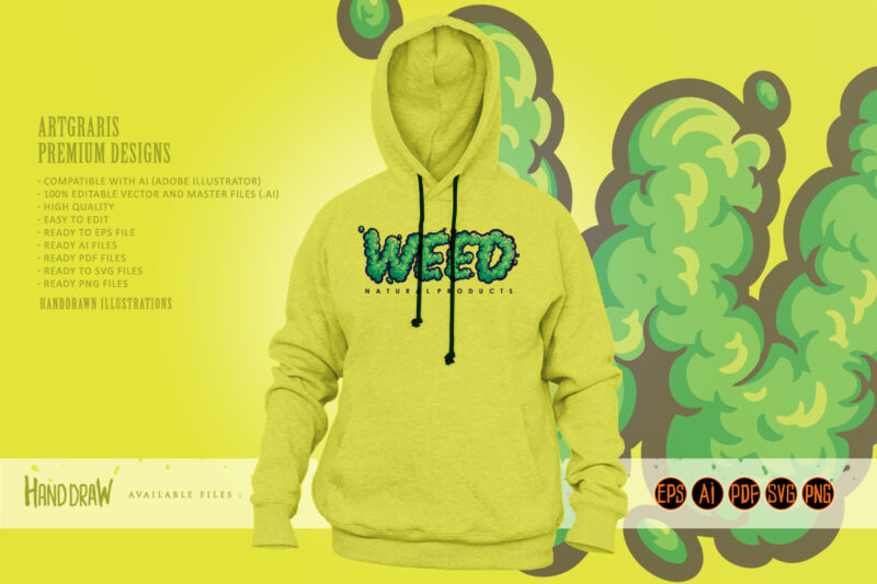 Green Weed Word Lettering Font Cannabis